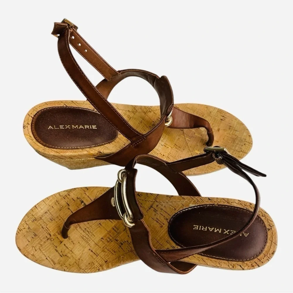 Alex Marie Women's Sz 9M Shoes Brown Comfort Slingback Wedge Espadrille Sandals